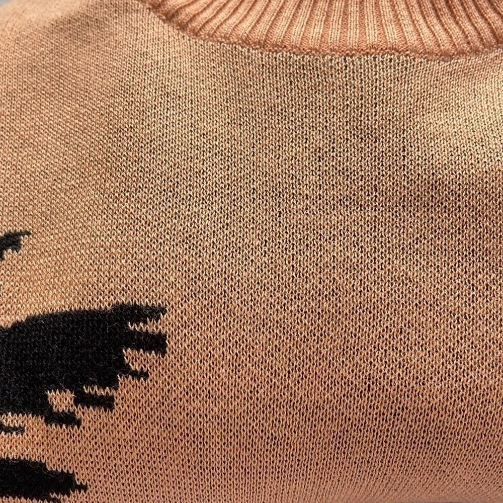 KOMODO women’s tunic length long sleeve sweater, palm tree accent vanity, size 3